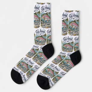 Fische herum und finde Forellen Spaß Zitat Angler Socken