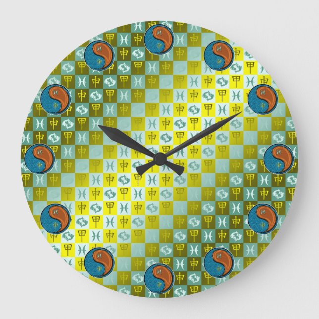 Fische & Holz-Affe Große Wanduhr (Vorderseite)