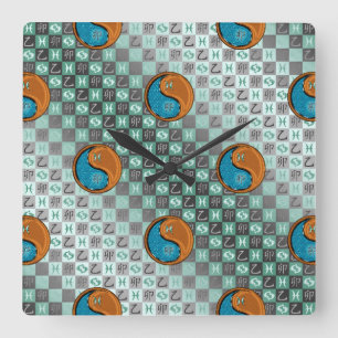 Fische & Holz Kaninchen Quadratische Wanduhr