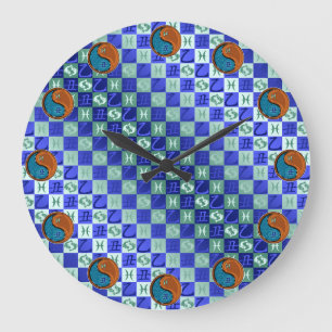 Fische & Holz-Ochse Große Wanduhr