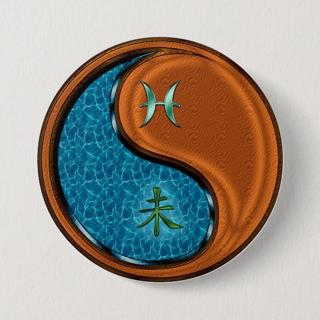 Fische & Holz Ziege Button (Vorderseite)