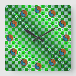 Fische & Holz Ziege Quadratische Wanduhr