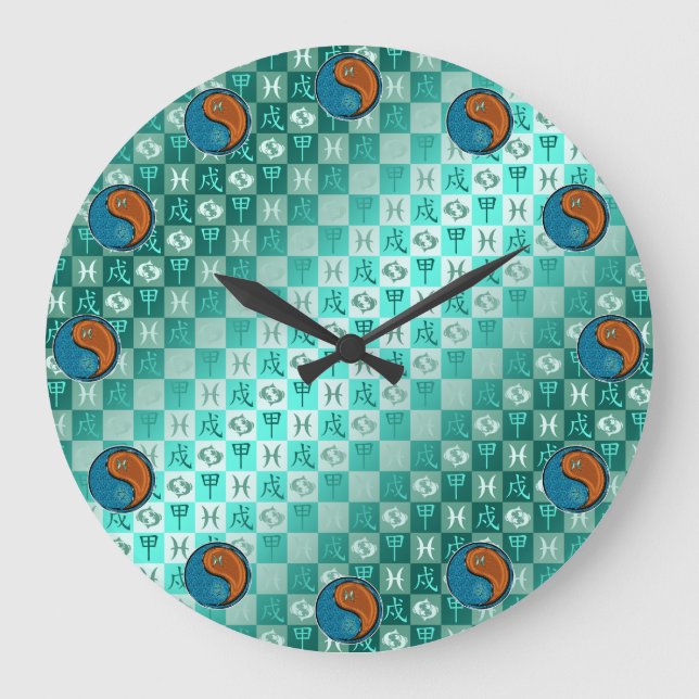 Fische & Holzhund Große Wanduhr (Vorderseite)