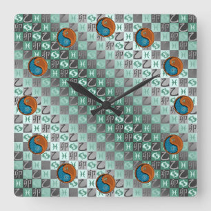 Fische & Holzkaninchen Quadratische Wanduhr