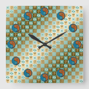 Fische & Holzratte Quadratische Wanduhr