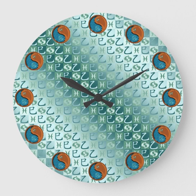 Fische & Holzschlange Große Wanduhr (Vorderseite)