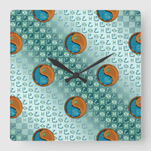 Fische & Holzschlange Quadratische Wanduhr