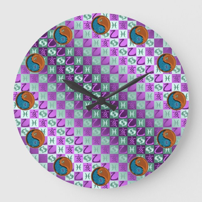 Fische & Holzschwein Große Wanduhr (Vorderseite)