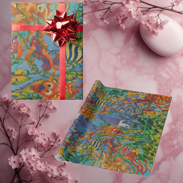 Fische im Abstrakten Meer Geschenkpapier (Colorful Fish in the Ocean Octopus Abstract Art Wrapping Paper)