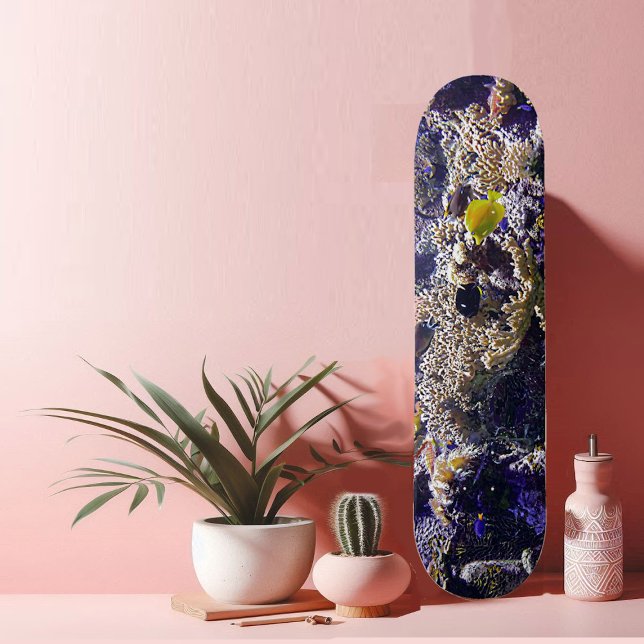 Fische im Korallenriff Skateboard (Yellow Fish in Coral Reef Blue Ocean Marine Life Skateboard)