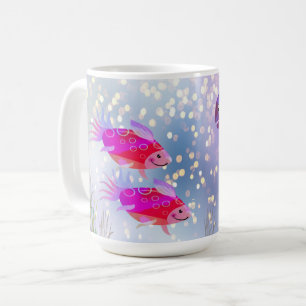 Fische in einem Bubbly Sea Illustriert Kaffeetasse