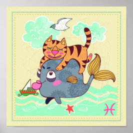 Fische Katze Zodiac Kinderzimmer drucken Poster