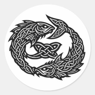 Fische keltisches Zwillingsstrom-Sigil BurnsInHe Runder Aufkleber