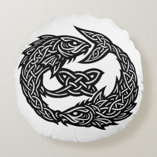 Fische Keltisches Zwillingsstrom-Sigil BurnsInHe Rundes Kissen