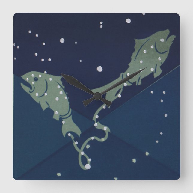 Fische Konstellation Vintage Zodiakastastrologie Quadratische Wanduhr (Vorderseite)
