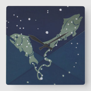 Fische Konstellation Vintage Zodiakastastrologie Quadratische Wanduhr