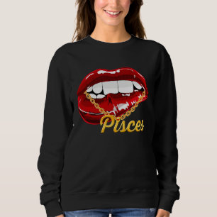 Fische-Mädchen Saftige Lippen Goldkette Astrologie Sweatshirt