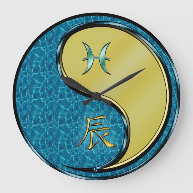 Fische & Metalldrache Große Wanduhr (Vorderseite)