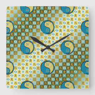 Fische & Metalldrache Quadratische Wanduhr