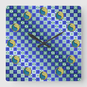 Fische & Metallener Ochse Quadratische Wanduhr