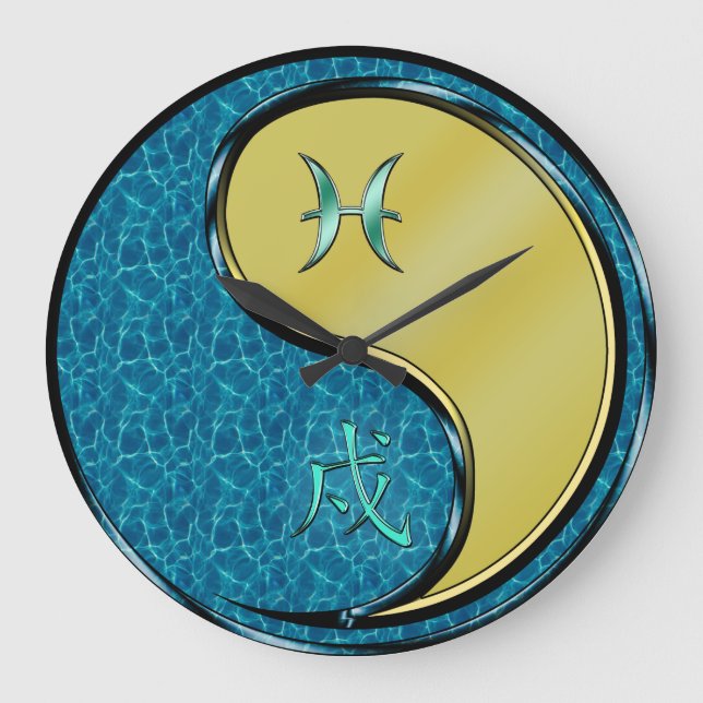 Fische & Metallhund Große Wanduhr (Vorderseite)