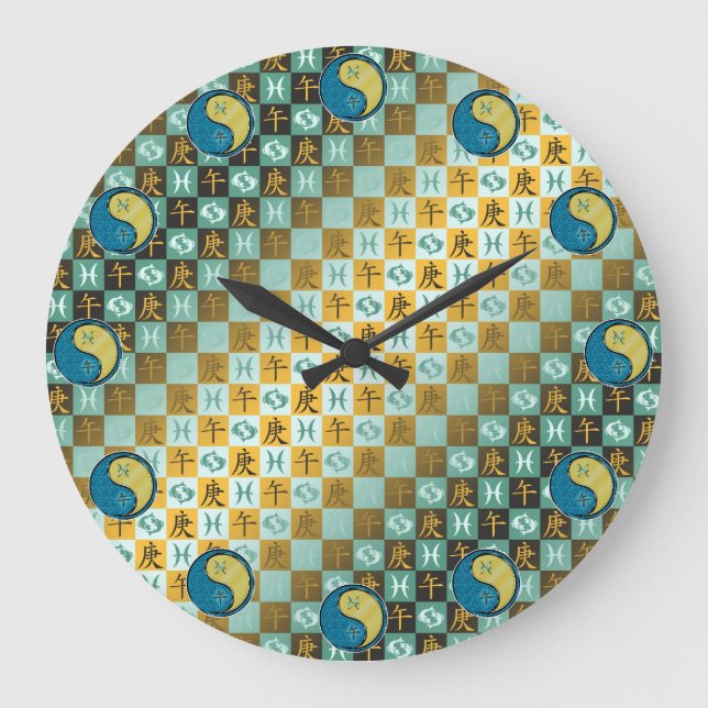 Fische & Metallpferd Große Wanduhr (Vorderseite)