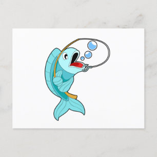 Fische mit Angelrute Postkarte