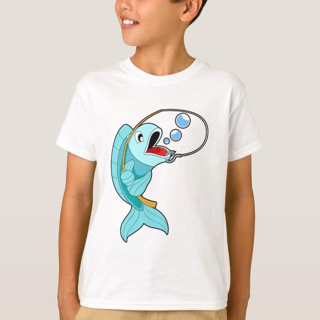 Fische mit Angelrute T-Shirt (Vorderseite)