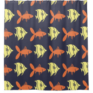 Fische mit grafisch orangefarbenem Gelb Duschvorhang