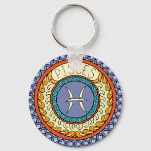 Fische Pisces Sternzeichen farbenfrohes Mandala Schlüsselanhänger