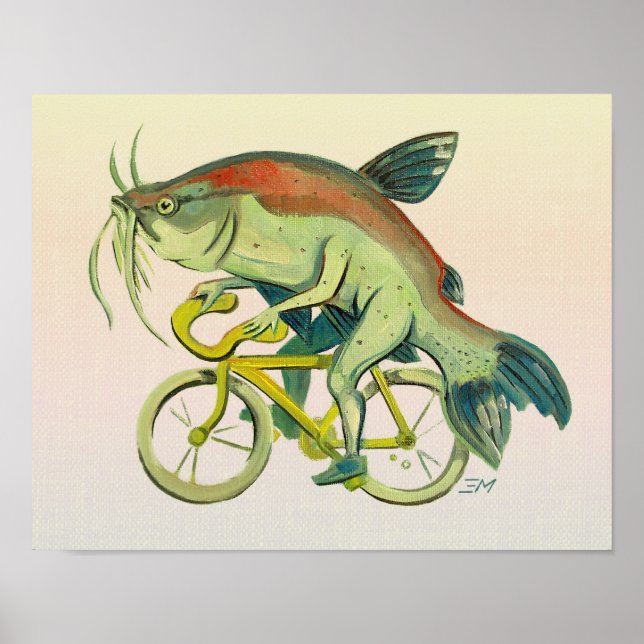 Fische reiten mit dem Fahrrad Warme Hintergrund Poster (Vorne)
