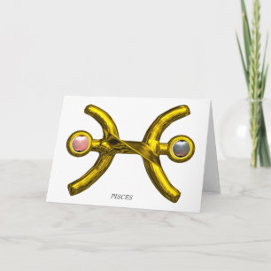 FISCHE Rosa Weiße Perlen & Gold Sternzeichen Gebur Karte