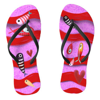 Fische Sandalen rot und rosa Linien