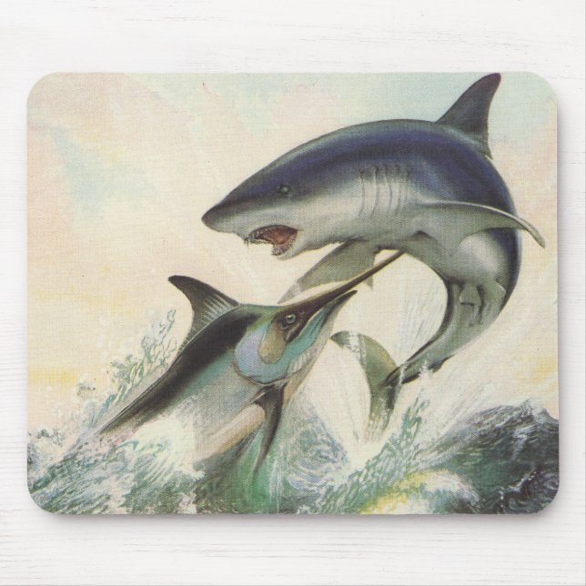 Fische - schwarzer Speerfisch u. Mako-Haifisch Mousepad (Vorne)