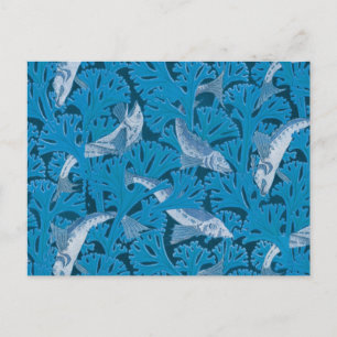 Fische Schwimmen Seetang Koralle Blau Vintag Class Postkarte