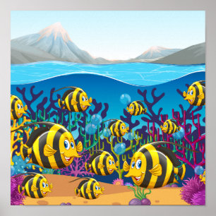Fische schwimmen unter dem Meer Poster