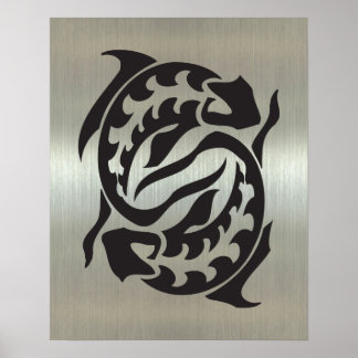 Fische Silhouette mit metallischer Wirkung Poster