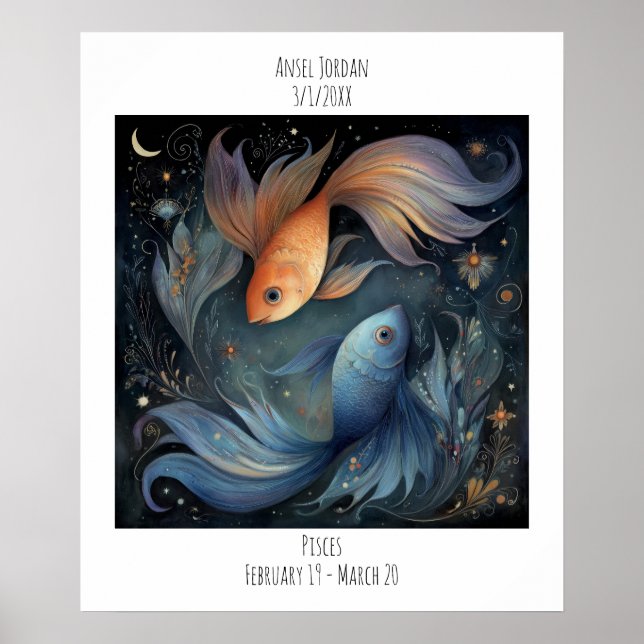 Fische Sternzeichen Astrologie Name & Geburtstag Poster (Vorne)