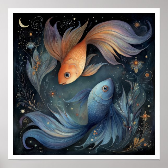 Fische Sternzeichen Geburtshoroskop Astrologie Him Poster (Vorne)