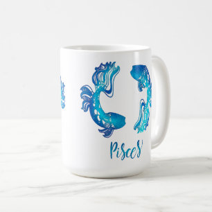 Fische-Sternzeichen helles Lichtblau Glitterfisch Kaffeetasse