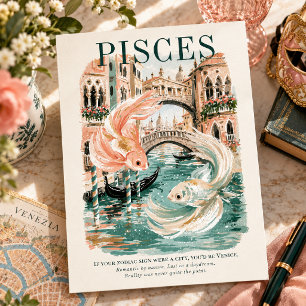 Fische Sternzeichen Venedig Gouache-Illustration Postkarte