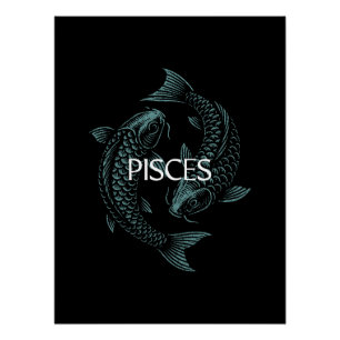 Fische Sternzeichen – Vintage-Fische in Türkis auf Poster