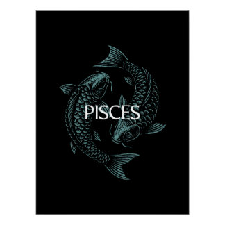 Fische Sternzeichen – Vintage-Fische in Türkis auf Poster