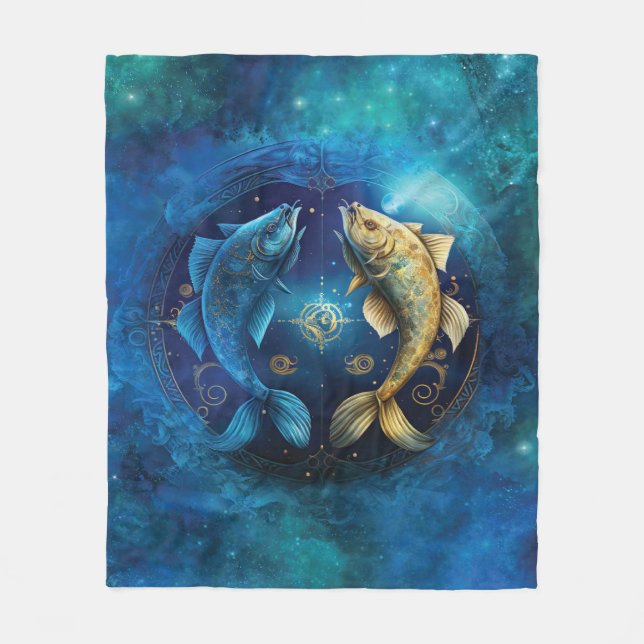 Fische-Sternzeichen Wasserfarben-Design Fleecedecke (Vorderseite)
