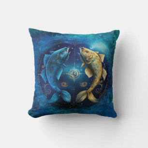 Fische-Sternzeichen Wasserfarben-Design Kissen