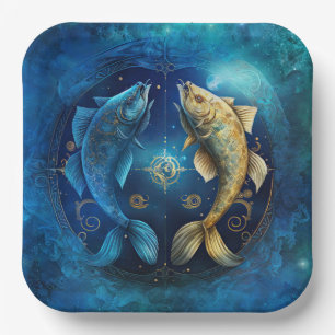 Fische-Sternzeichen Wasserfarben-Design Pappteller