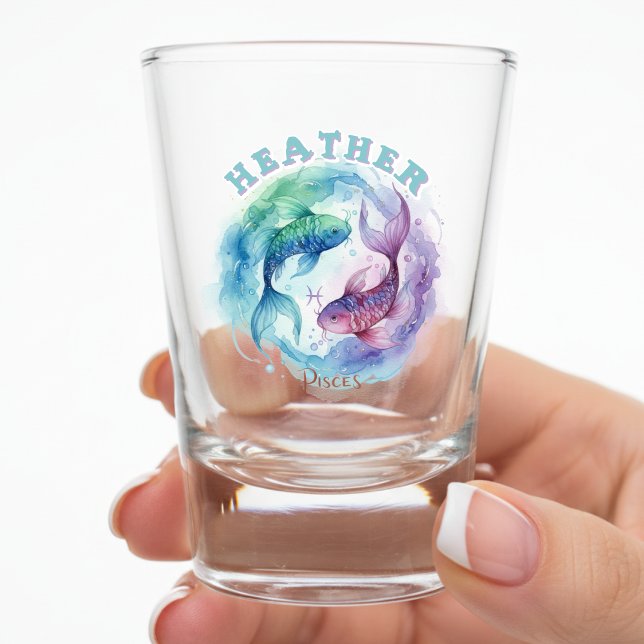 Fische Sternzeichen Wasserfarben Fisch Astrologie Schnapsglas (Pisces Zodiac Sign Watercolor Fish Astrology Shot Glass
)