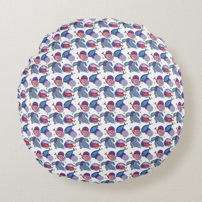 Fische und Aal. Rundes Kissen (Vorderseite)