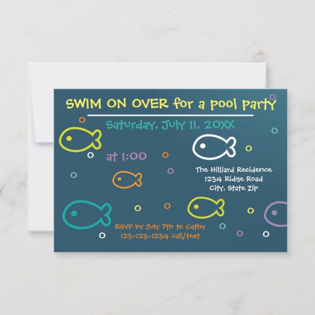 Fische und Blasen - 3x5 Pool-Party Einladung (Vorderseite)