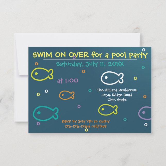 Fische und Blasen - 3x5 Pool-Party Einladung (Vorderseite)